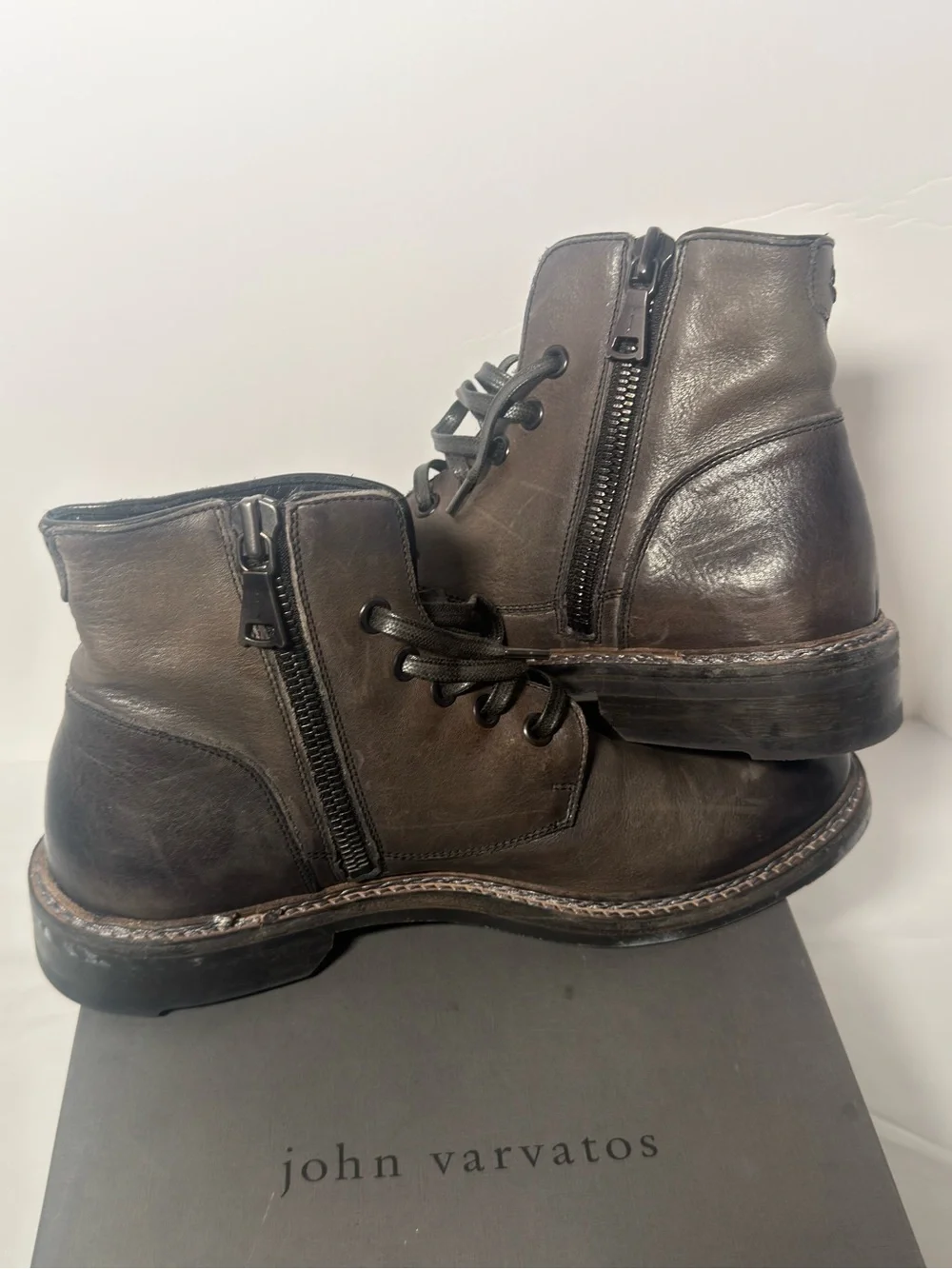 John Varvatos Dark Brown Leather Lace-Up Combat Boots